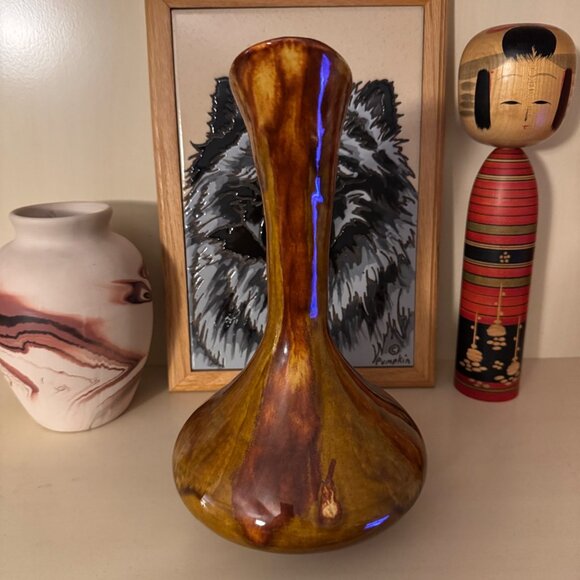 Vintage Hathaway Pottery Brown Glaze Pitcher Vase Curve Handle MCM Rare Signed - Picture 7 of 12